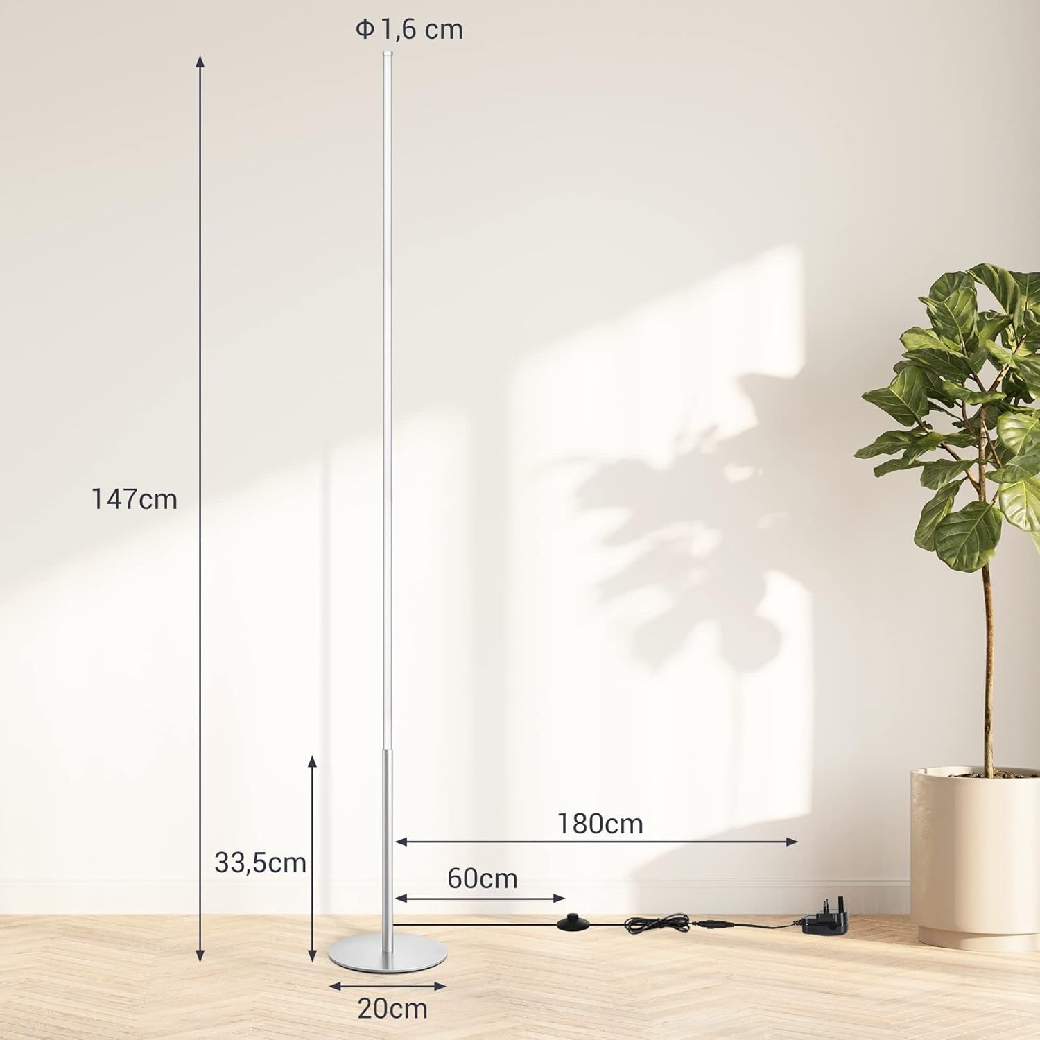 Dimmable LED Floor Lamp 2 Pack 57.5" Slim Standing Warm White Light