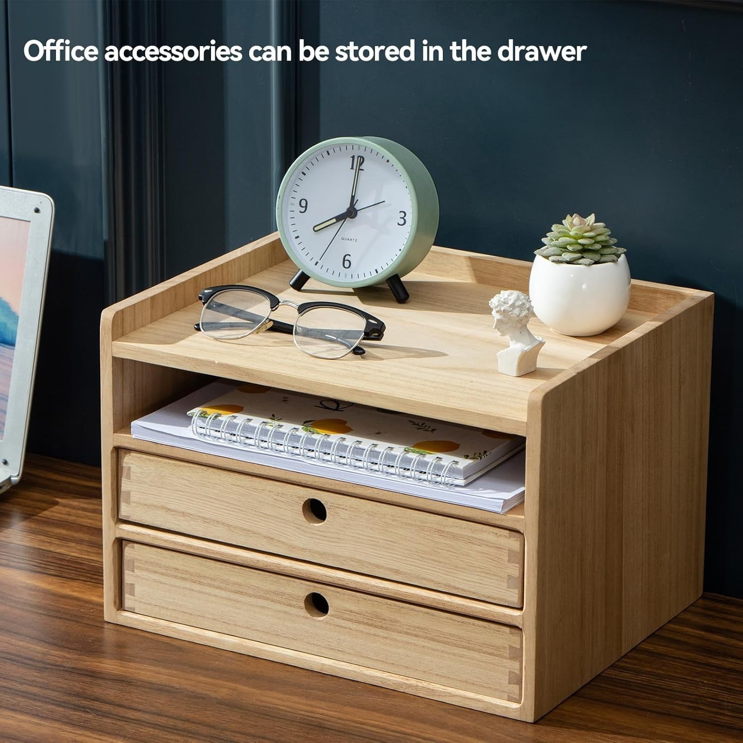 Wood Desk Organizer with Drawers & Shelf – Home Office Storage Box