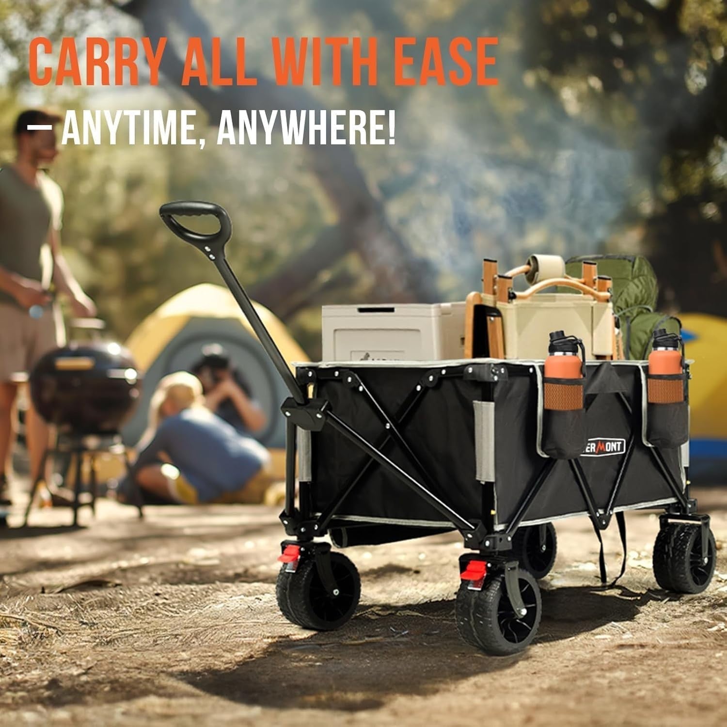 Heavy Duty Folding Camping Trolley Wide Collapsible Garden Beach Wagon 150kg