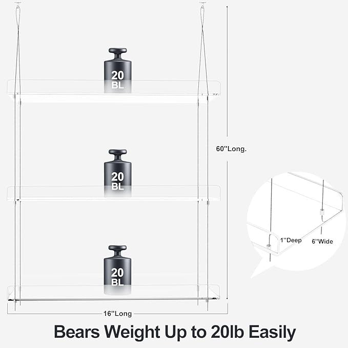 3 Tier Hanging Clear Acrylic Plant Shelf Window Garden Display for Indoor Plants
