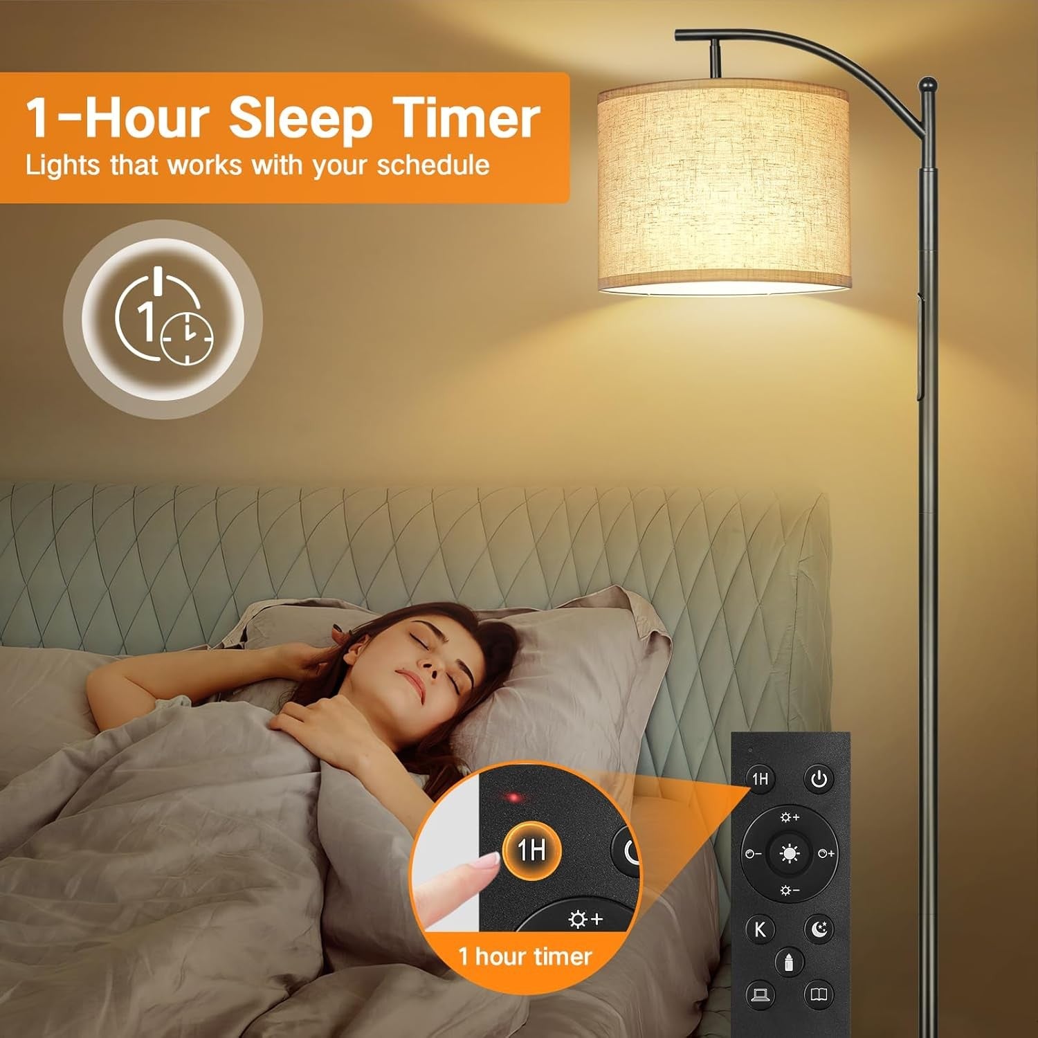 Dimmable Floor Lamp Remote App Touch Control LED Standing Light Black