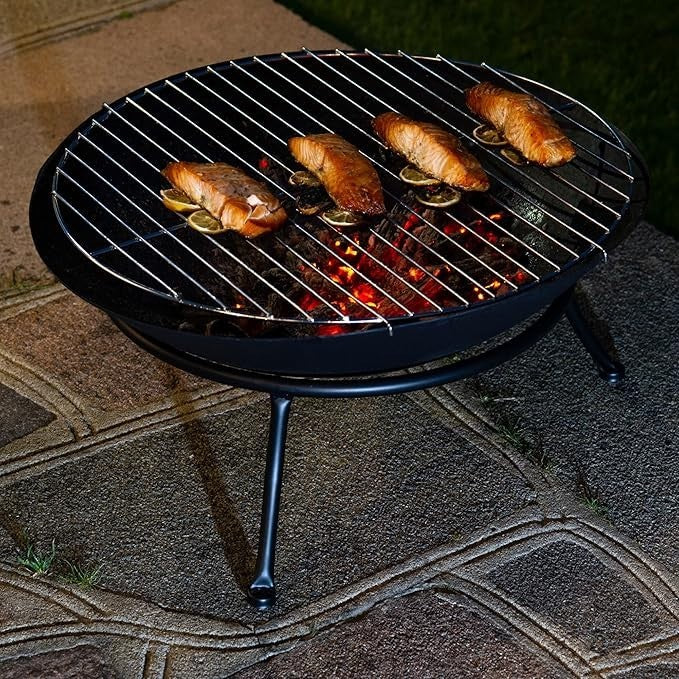 Outdoor Cast Iron Fire Pit BBQ Grill Bowl Garden Heating & Camping 45cm