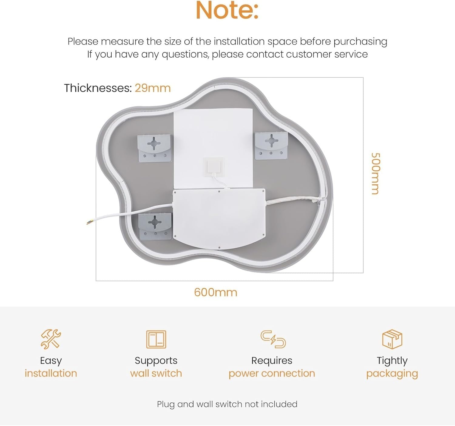 LED Bathroom Mirror 50x60cm Irregular Shape, Dimmable, Memory & Color Modes
