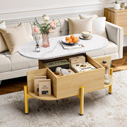 Adjustable Lift Top Coffee Table with Storage & Faux Marble Surface 100x50