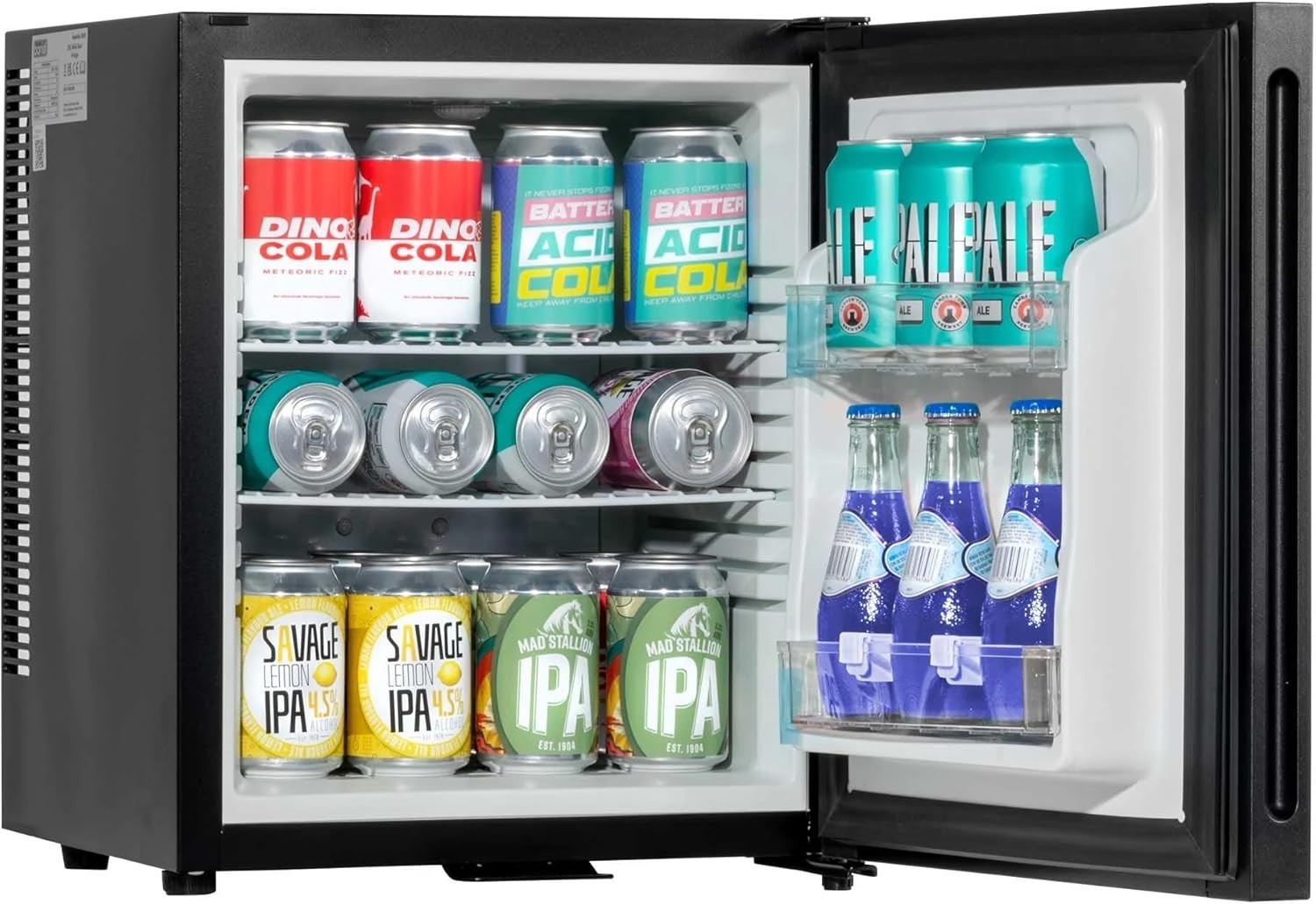 Mini Fridge 25L Cooler Ultra Quiet Black LED Light Reversible Door