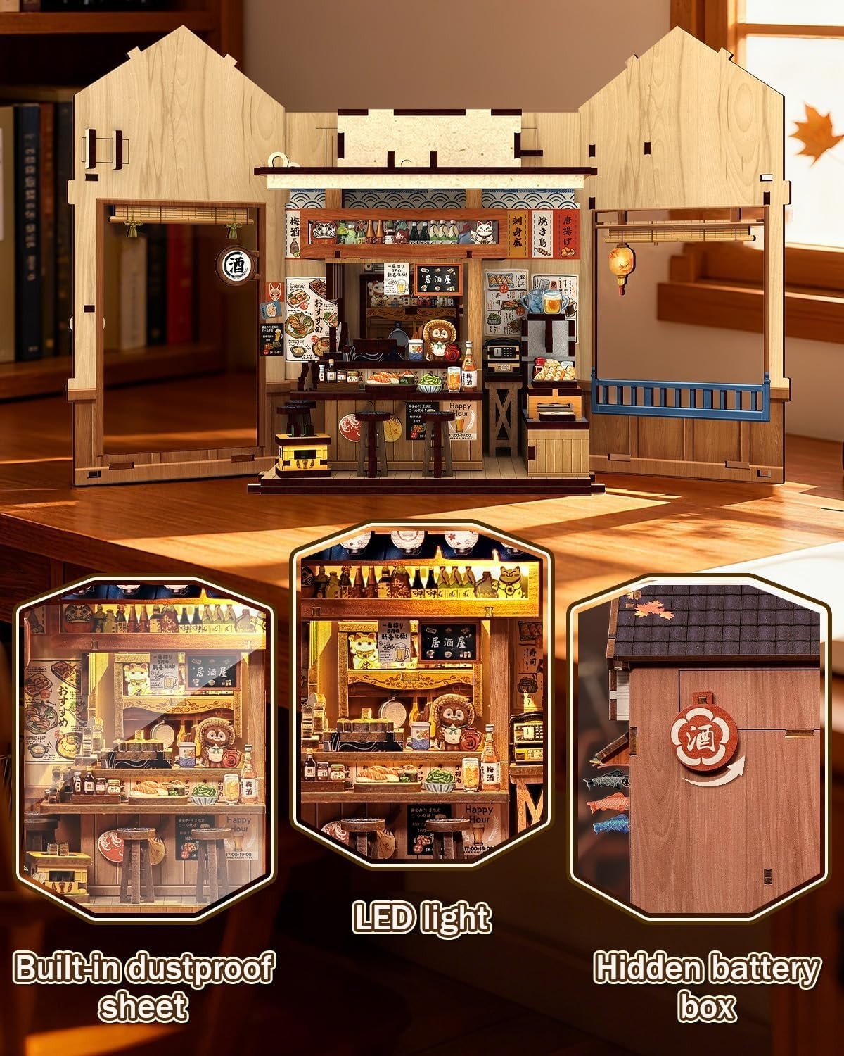 DIY Book Nook Kit Sakura Alley Miniature House LED Bookend Decor