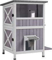 Insulated 2-Level Wooden Pet House Outdoor Indoor Cozy Warm 75x75x85cm