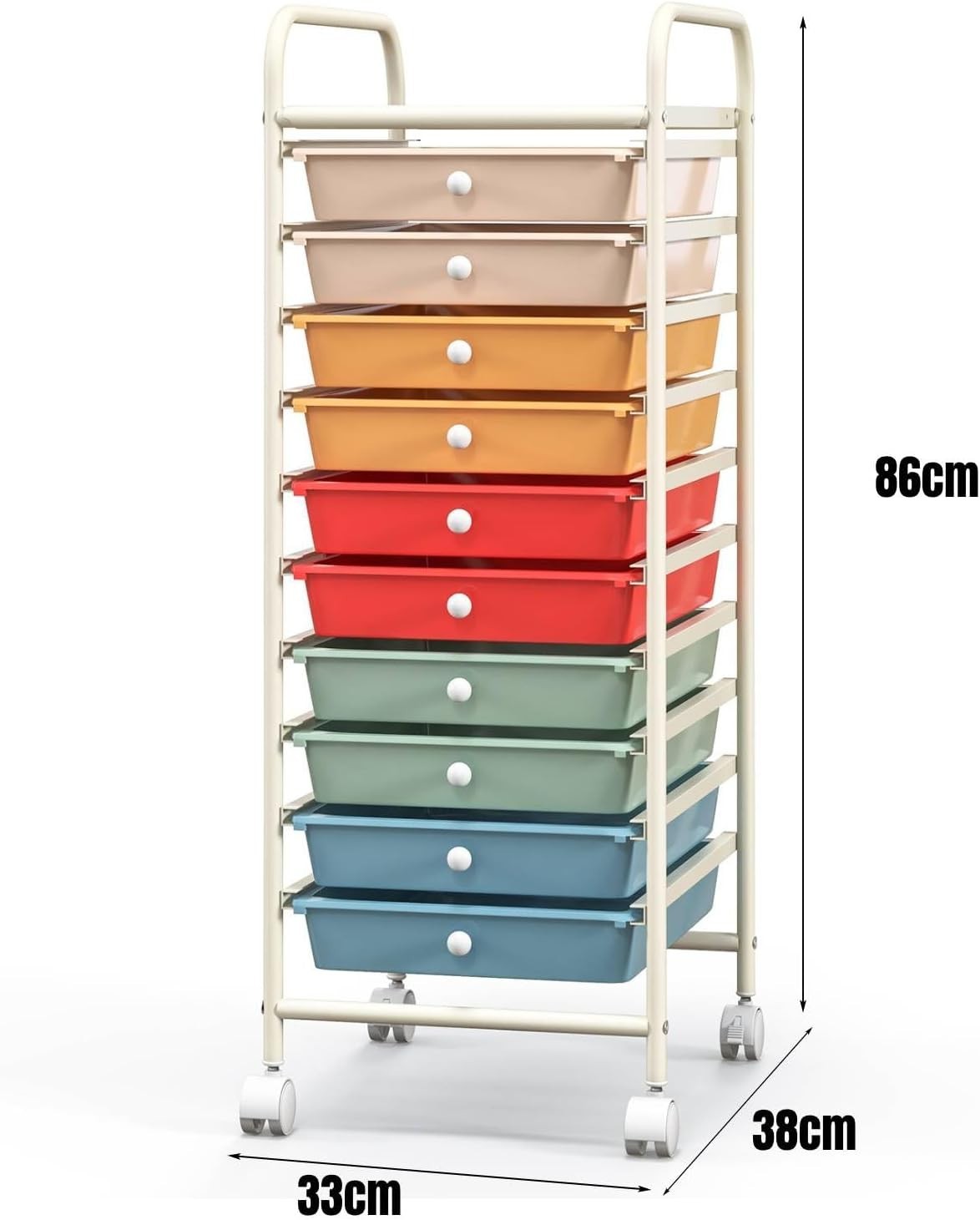 Colorful 10 Drawer Rolling Storage Trolley Utility Organizer Cart Wheels