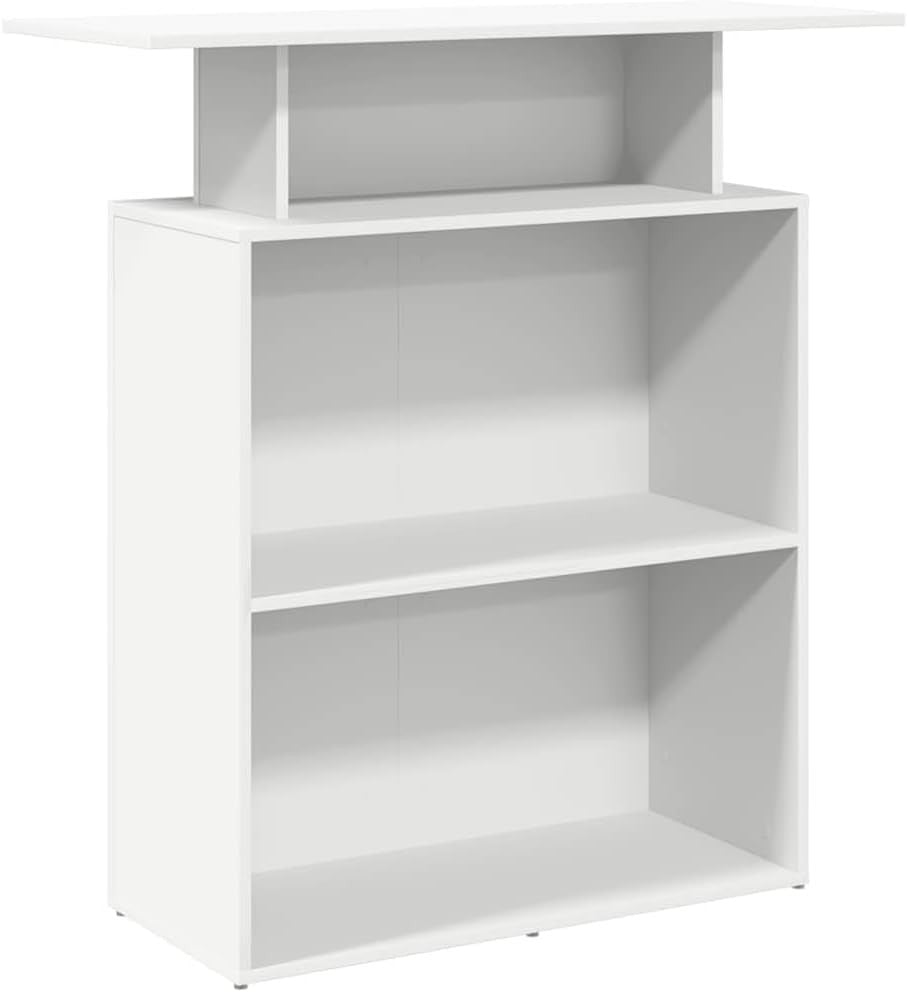 White Reception Desk 100x40x104cm Modern Office Counter with Storage Shelf