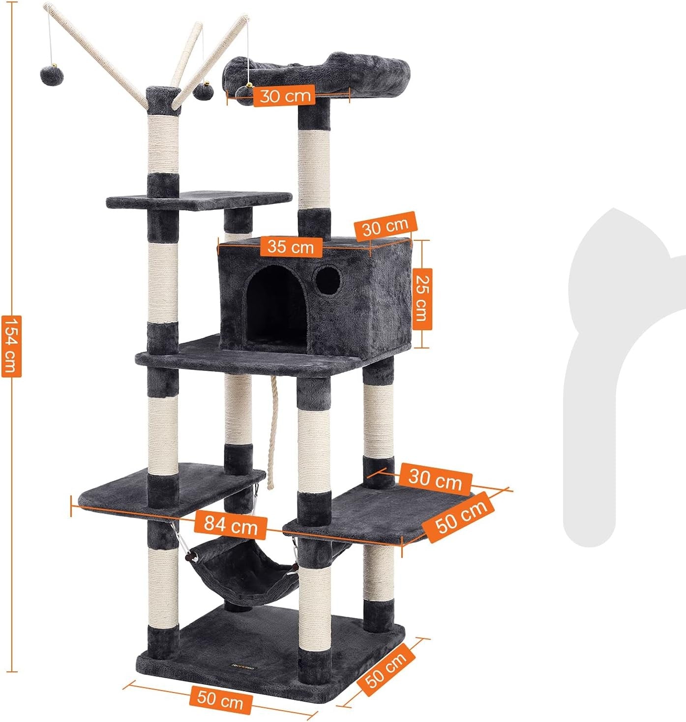 Large Cat Tree Tower 154cm Scratching Posts Hammock Condo Multi-Level