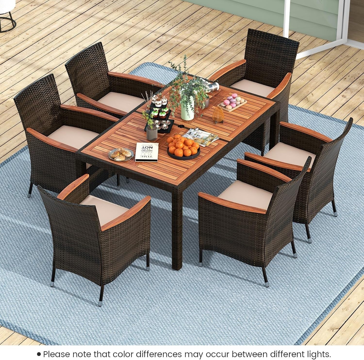 7PC Rattan Garden Dining Set Outdoor Table & Cushioned Chairs Patio