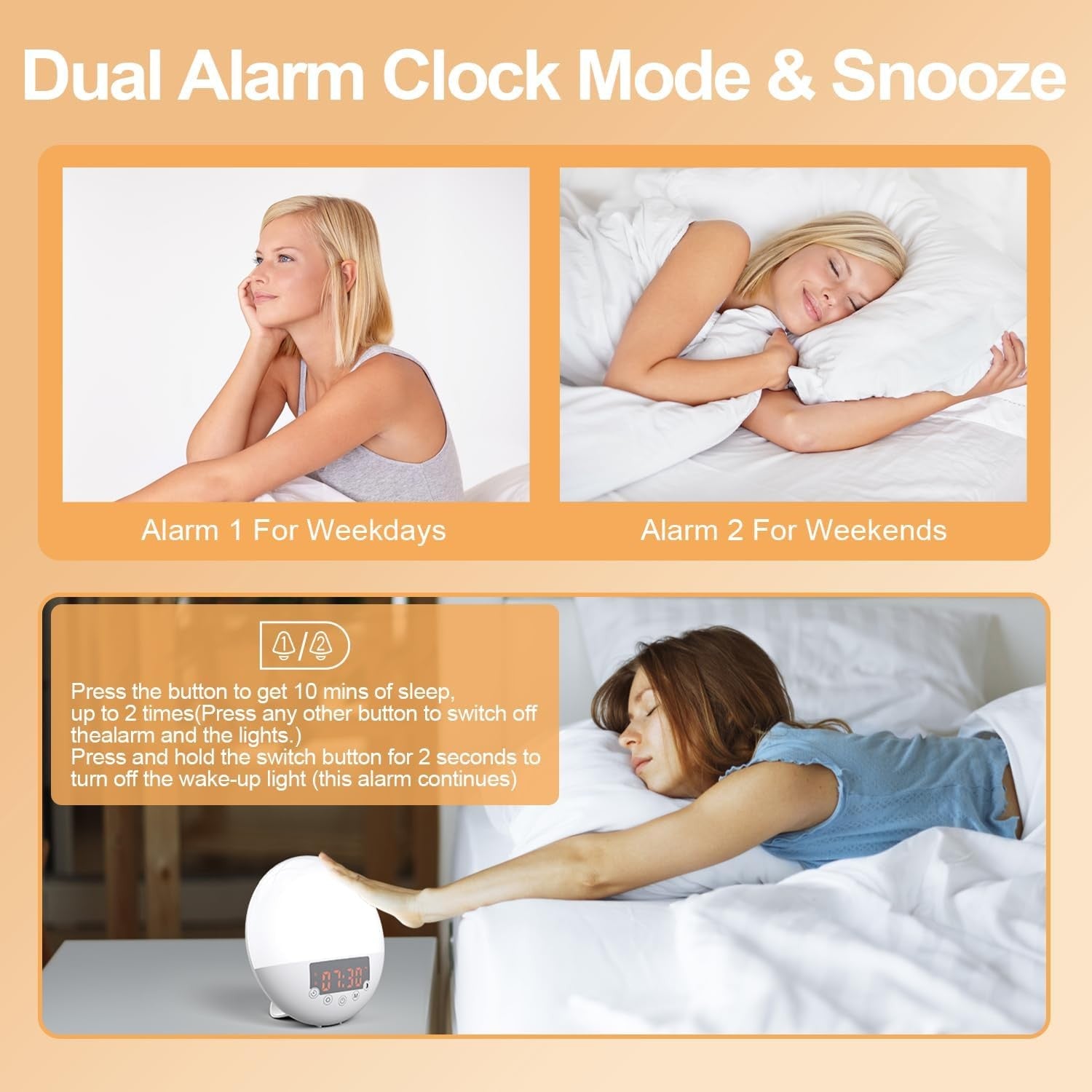 White Sunrise Wake Up Light Alarm Clock 10000 Lux Dual Alarm Sleep
