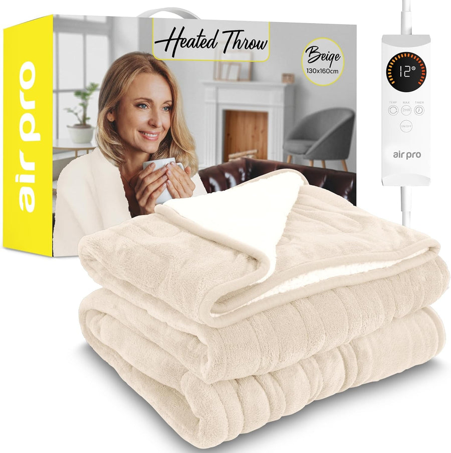 Electric Heated Throw Blanket Single 6 Heat Timer Washable 130x160cm