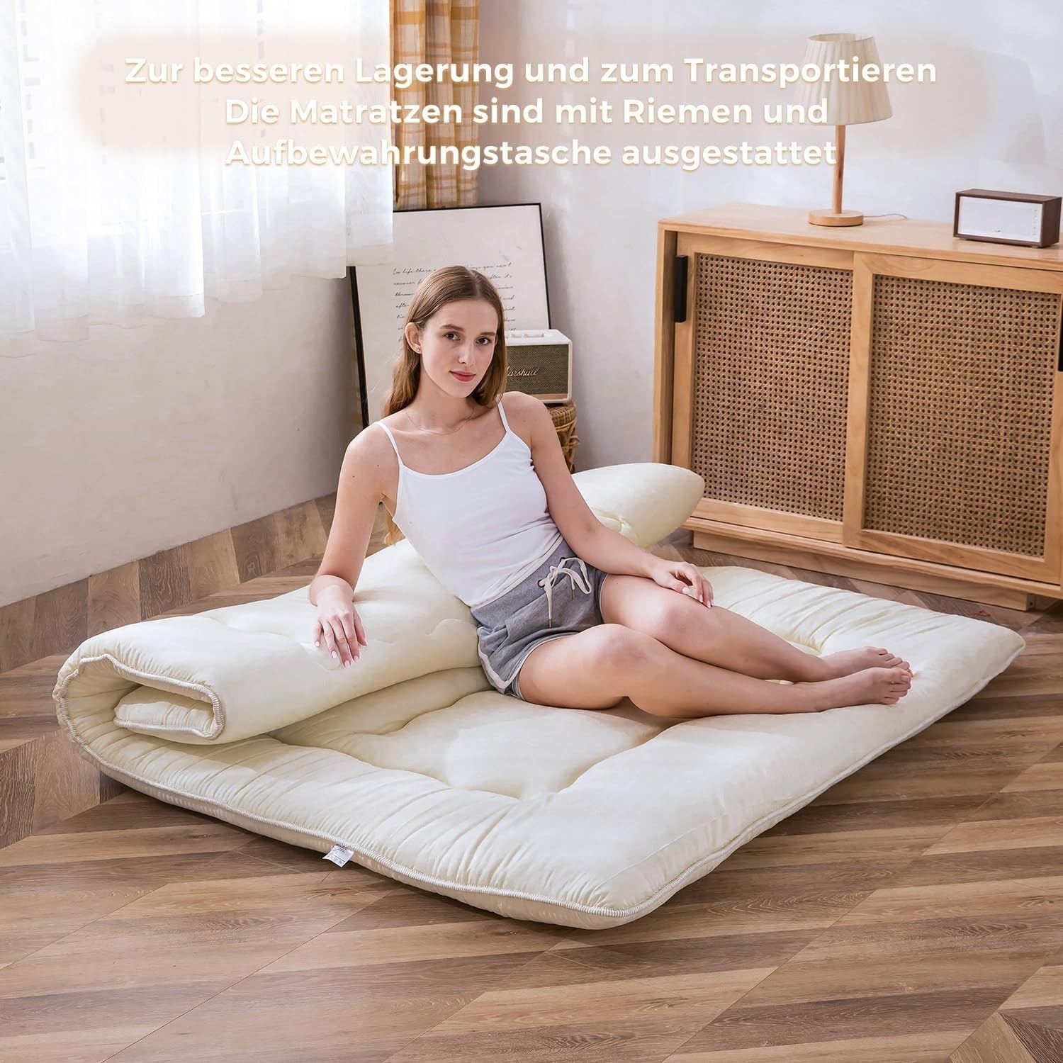 Extra Thick Japanese Floor Mattress | Memory Foam Sleeping Pad Guest Bed