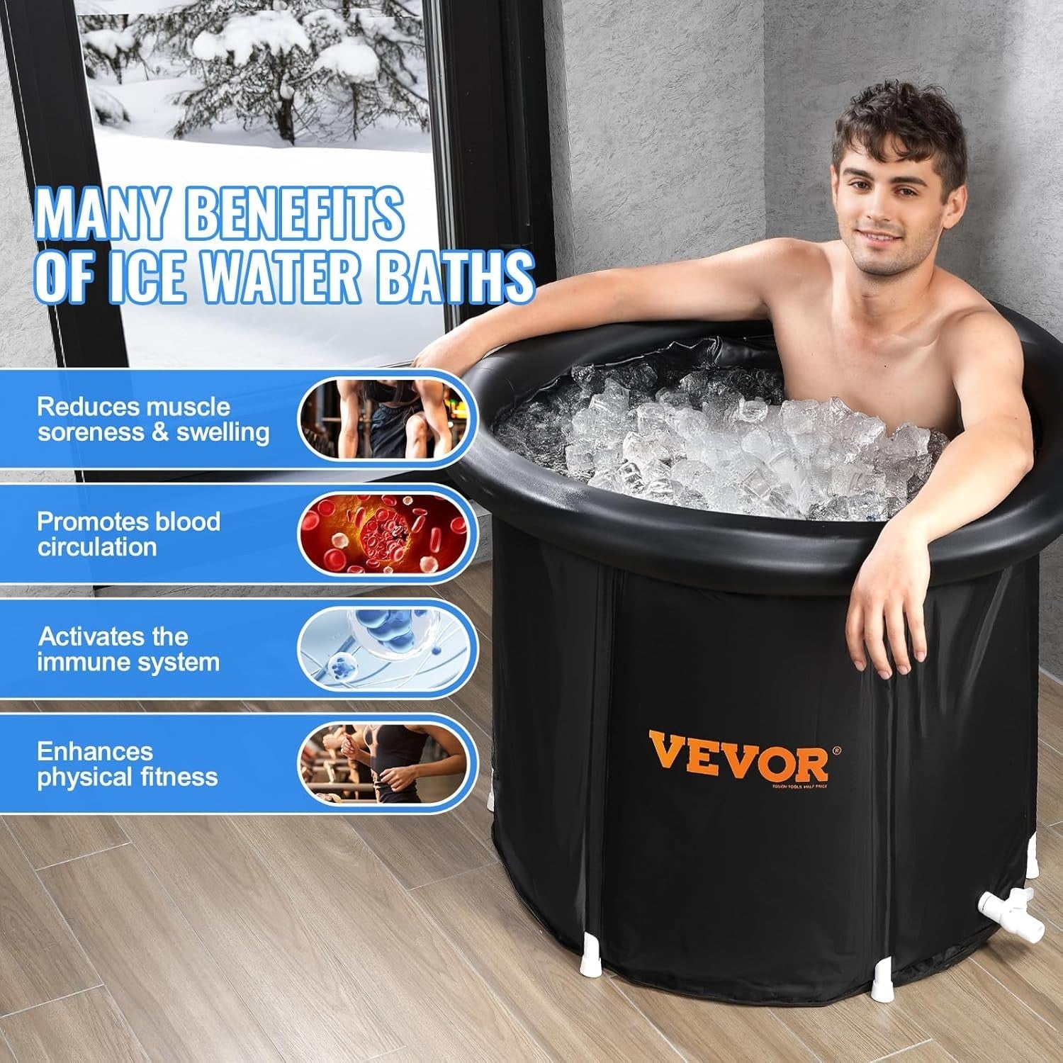398L Inflatable Ice Bath Tub 85cm Portable Cold Plunge for Adults