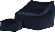 Midnight Blue Velvet Bean Bag Chair Adult Armchair with Footstool Set