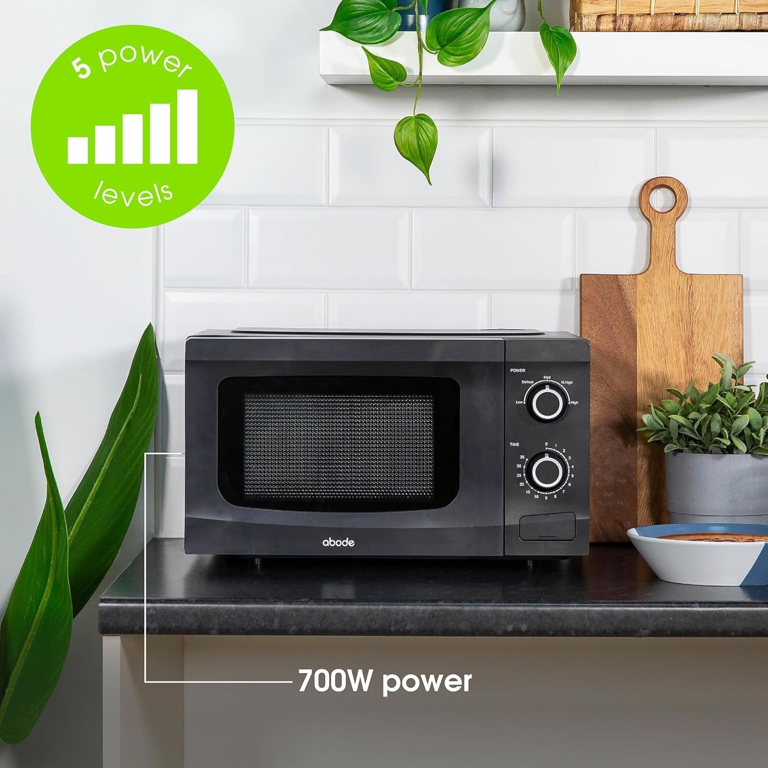 20L Microwave 700W Manual 5 Power Levels Defrost Black