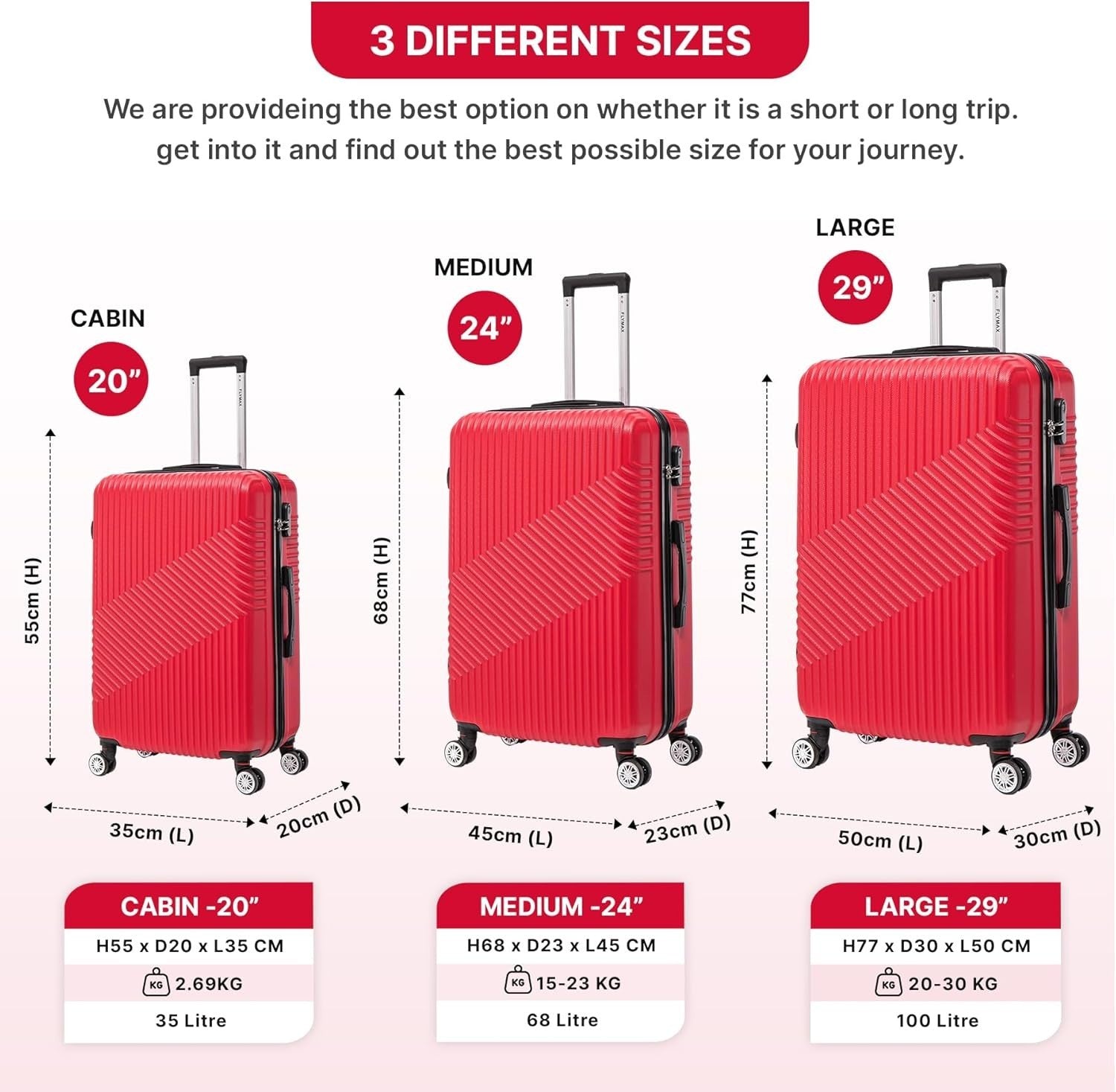 29'' Large Check In Suitcase Hard Shell Lightweight 4 Spinner Wheels Lock Red