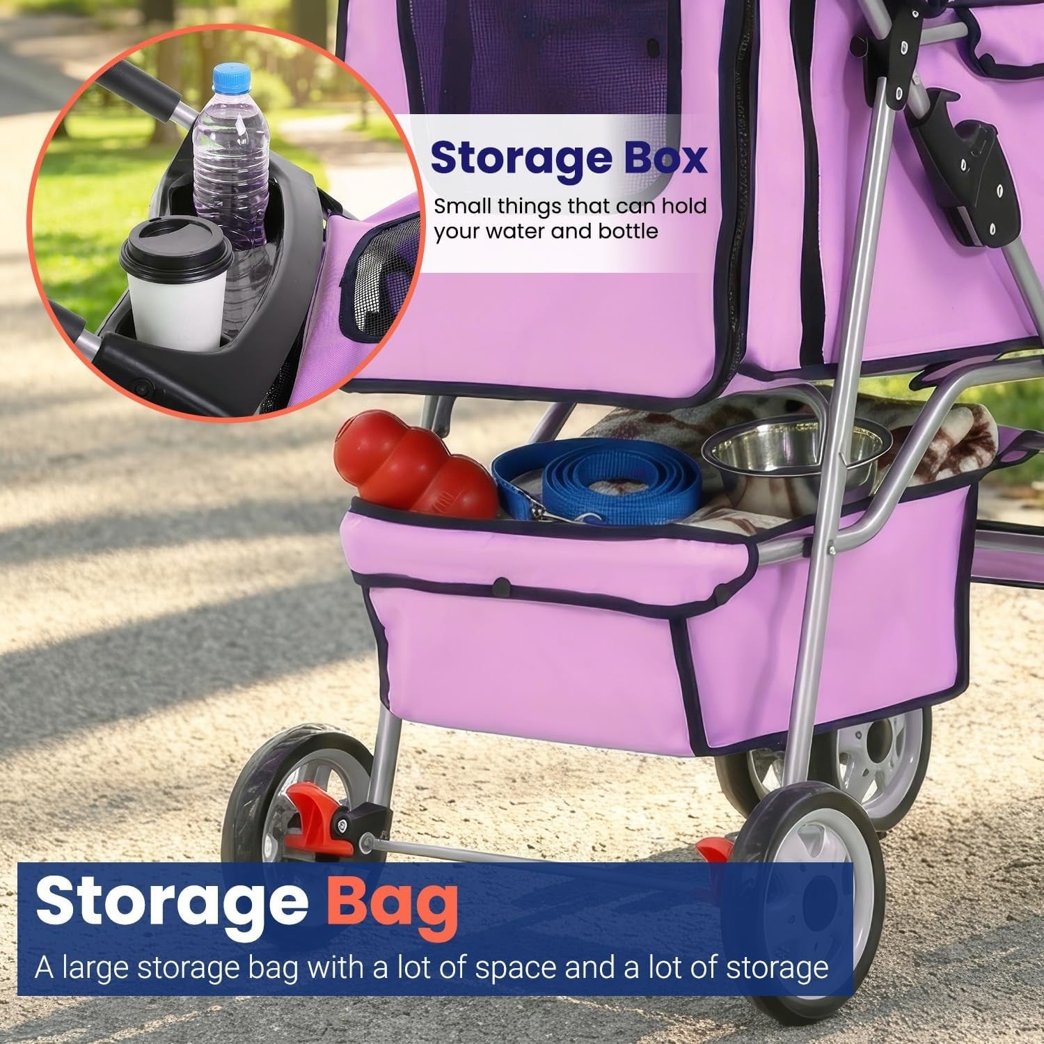 Pet Stroller Dog Cat Pushchair 4 Wheel Foldable Travel Carrier Mesh Pink