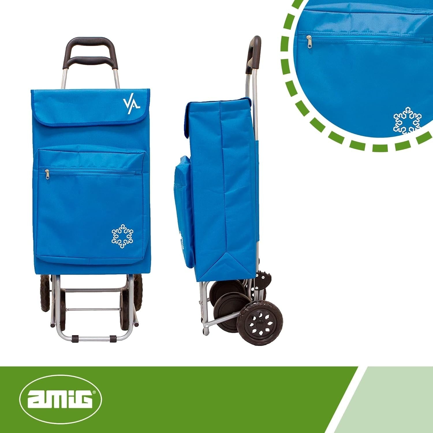 Lightweight 4-Wheel Shopping Trolley 48L Large Capacity with Freezer Pocket
