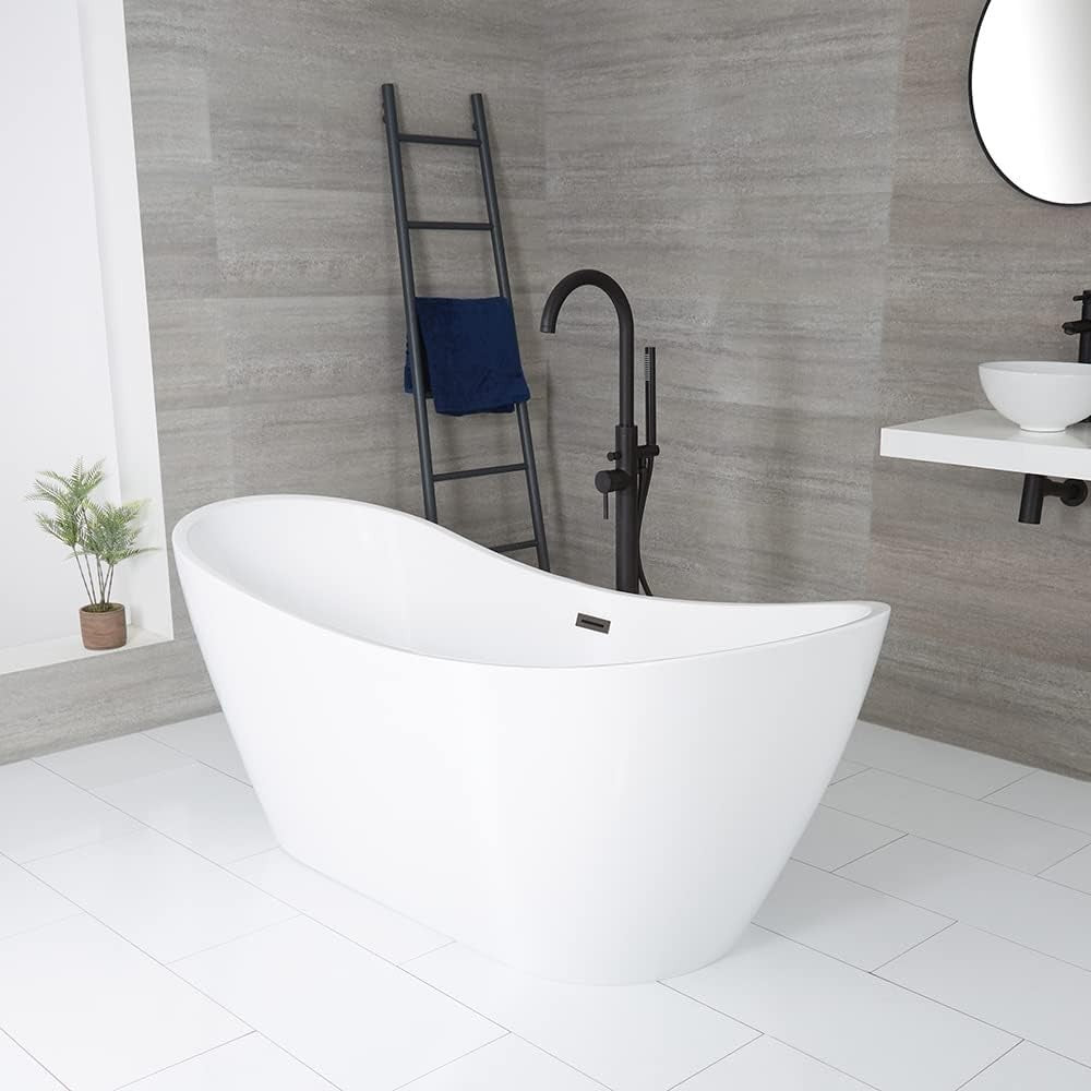 White Freestanding Double Ended Oval Bath 1830x710mm Grey Overflow