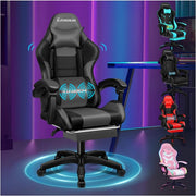 Grey Gaming Chair XL Massage Lumbar Footrest Ergonomic High Back PU Leather