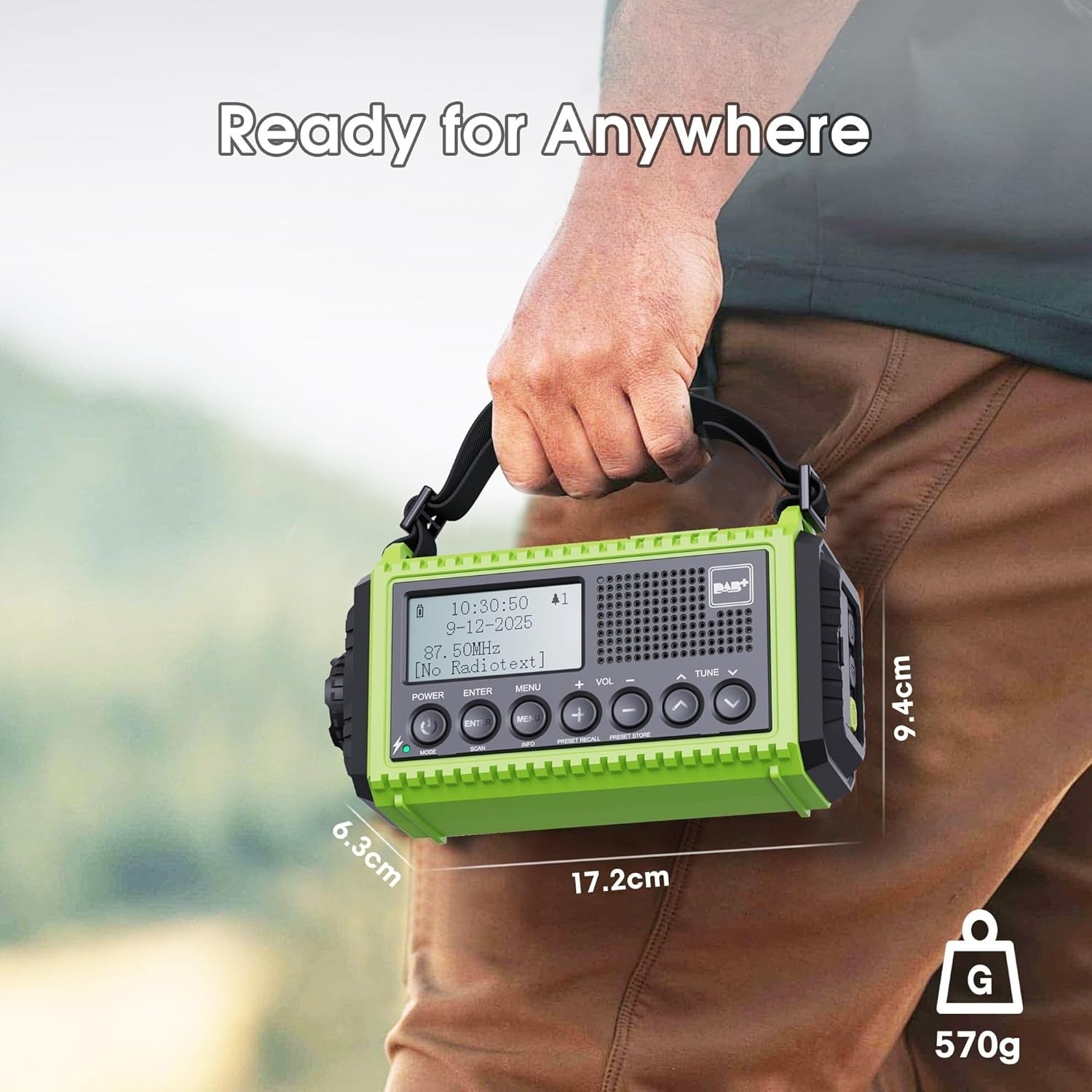 Yellow Wind Up Solar Radio DAB, FM 5000mAh Power Bank Flashlight SoS