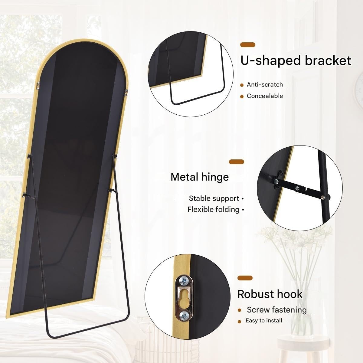 Gold Arch Full Length Mirror 171x76cm Large Leaning Wall Dressing Mirror