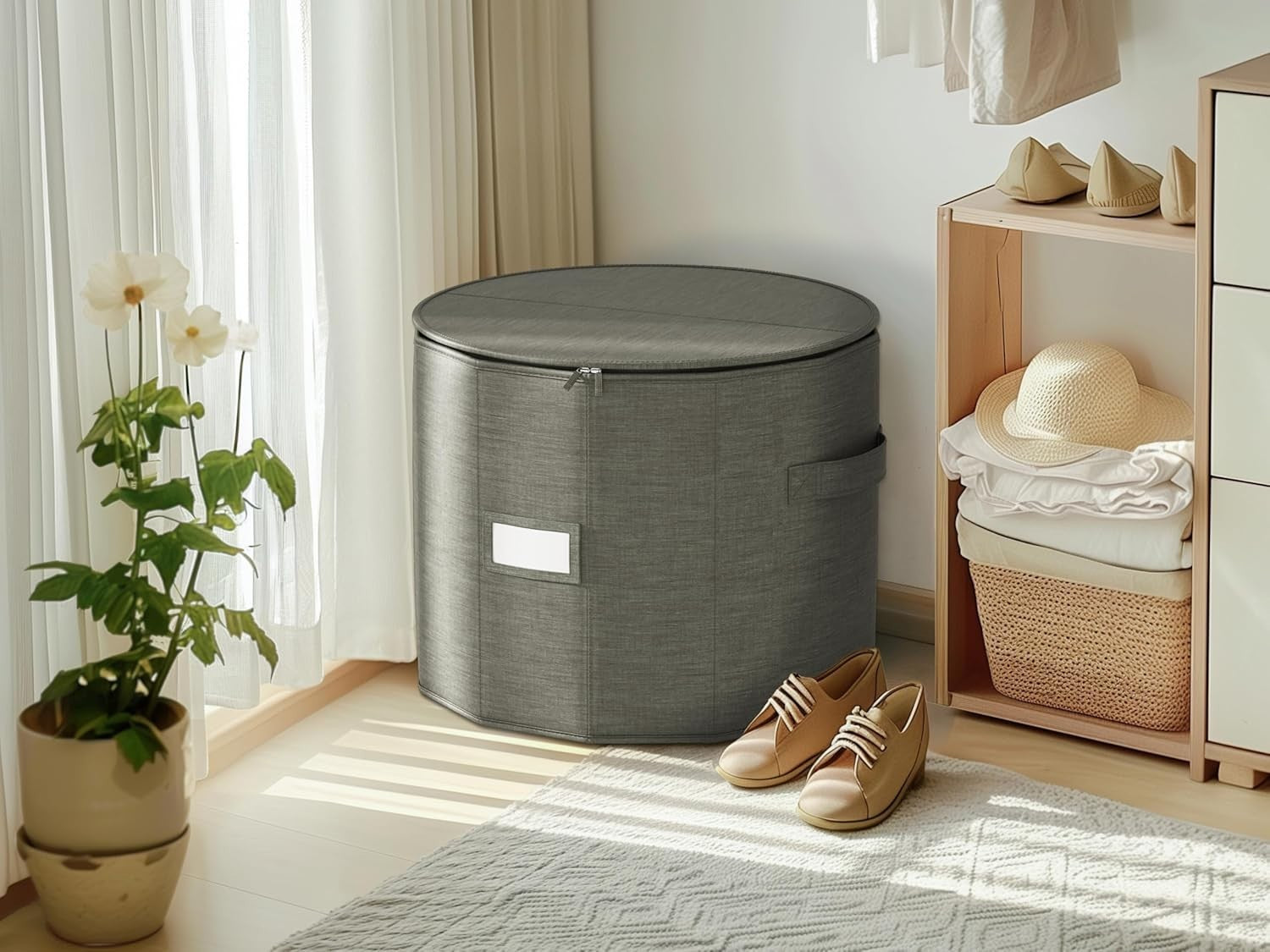 Large 2-Pack Cylindrical Shoe Organizer with Adjustable Dividers Foldable Gray