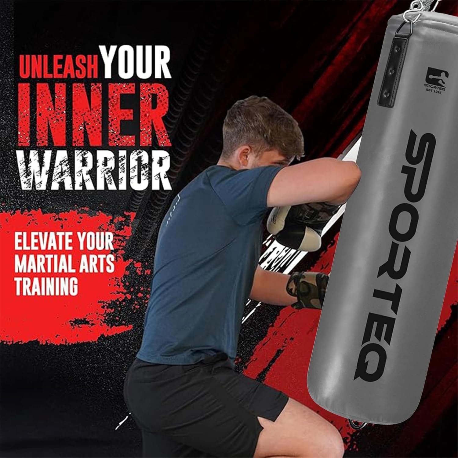 Heavy Filled Punching Bag 4FT Boxing Kickboxing MMA Gym Training Grey