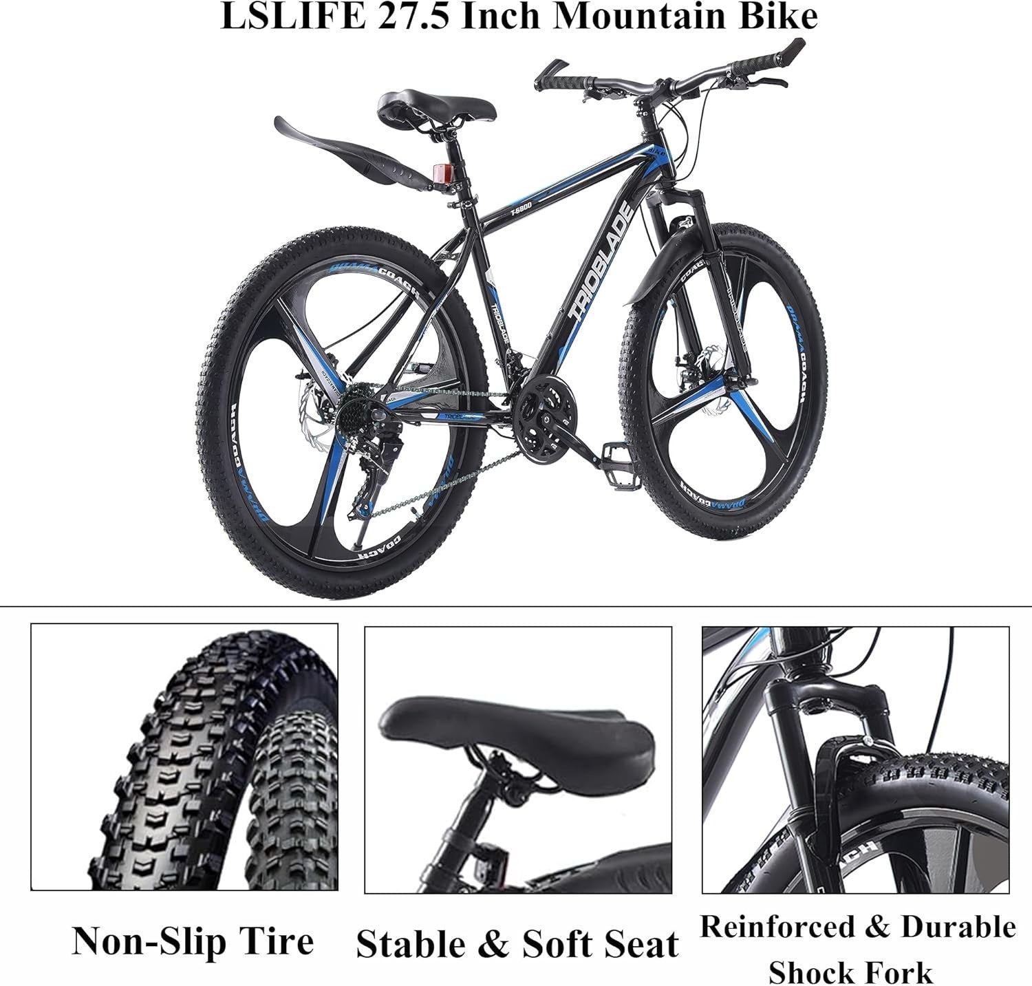 27.5" Mountain Bike 21-Speed Shock Absorber Disc Brakes Durable Frame