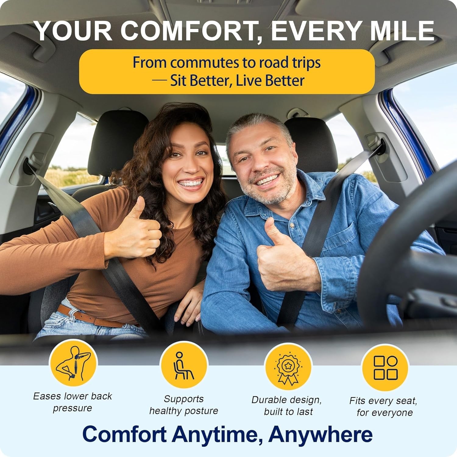 Memory Foam Car Seat Cushion Height Booster Back Pain Relief Office Driving