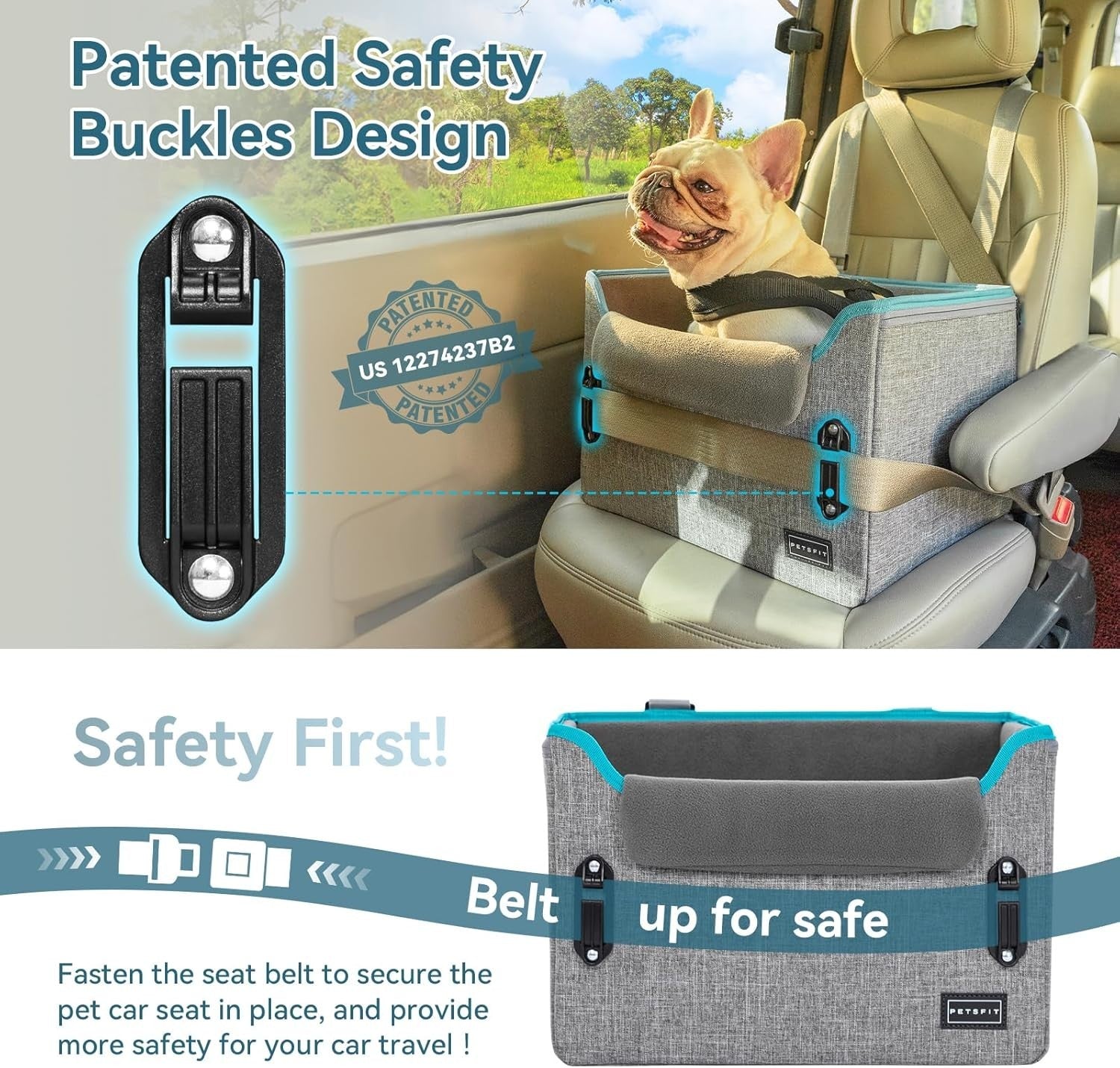 Small Dog Booster Car Seat Adjustable Height Travel Bed Grey 25lb