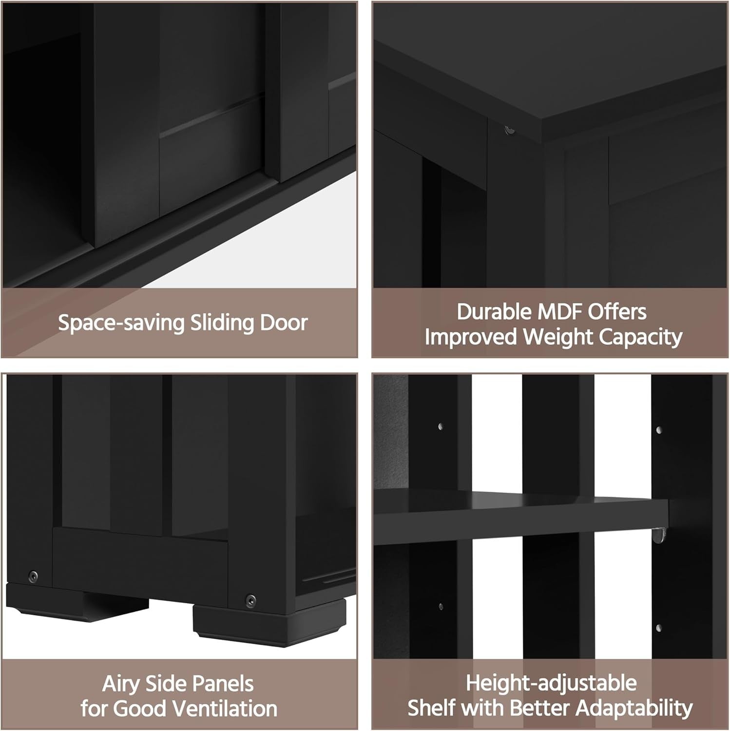 Black Sideboard Cabinet 63.5cm Buffet Sliding Door Adjustable Shelf