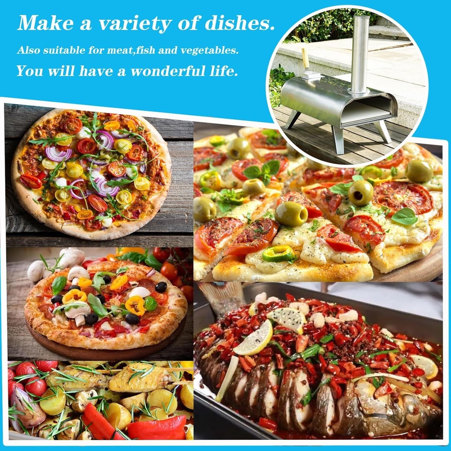 Outdoor Wood Fired Pizza Oven | 12" Stainless Steel BBQ Grill with Pizza Stone
