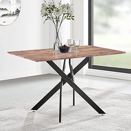 Industrial Style Wooden Dining Table 120cm Rectangle Black Legs 4-Seater