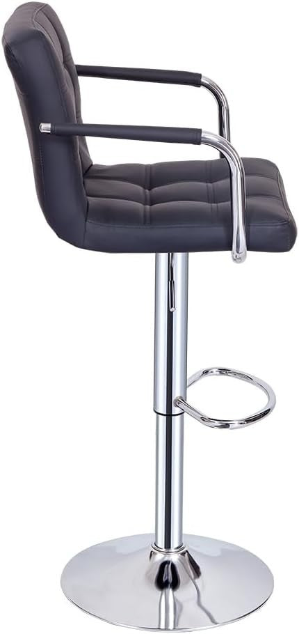 Black Faux Leather Adjustable Swivel Bar Stool with Armrest