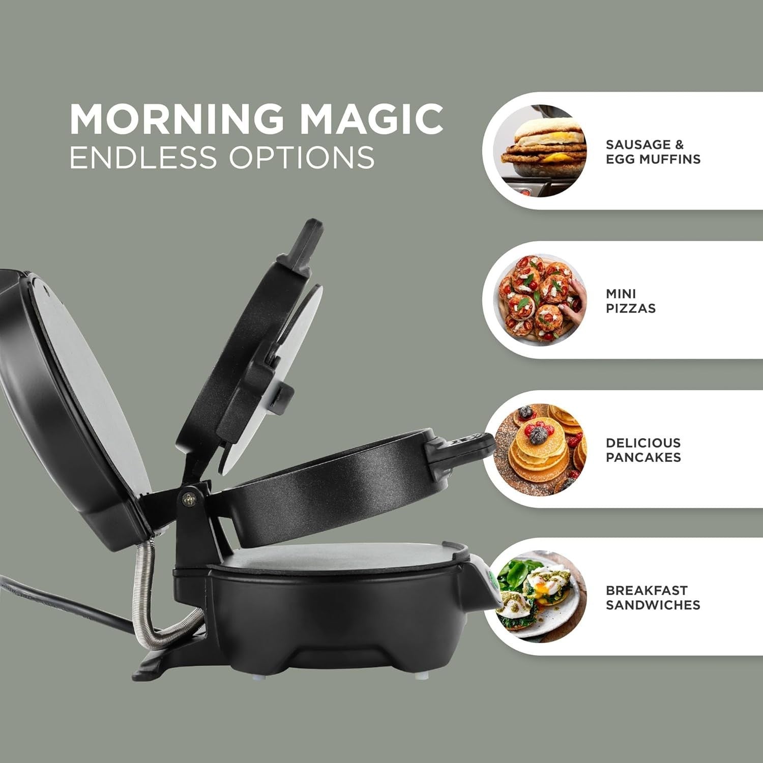 Electric Breakfast Sandwich Maker Muffin Toastie Cooker Egg Ring Non-Stick Black