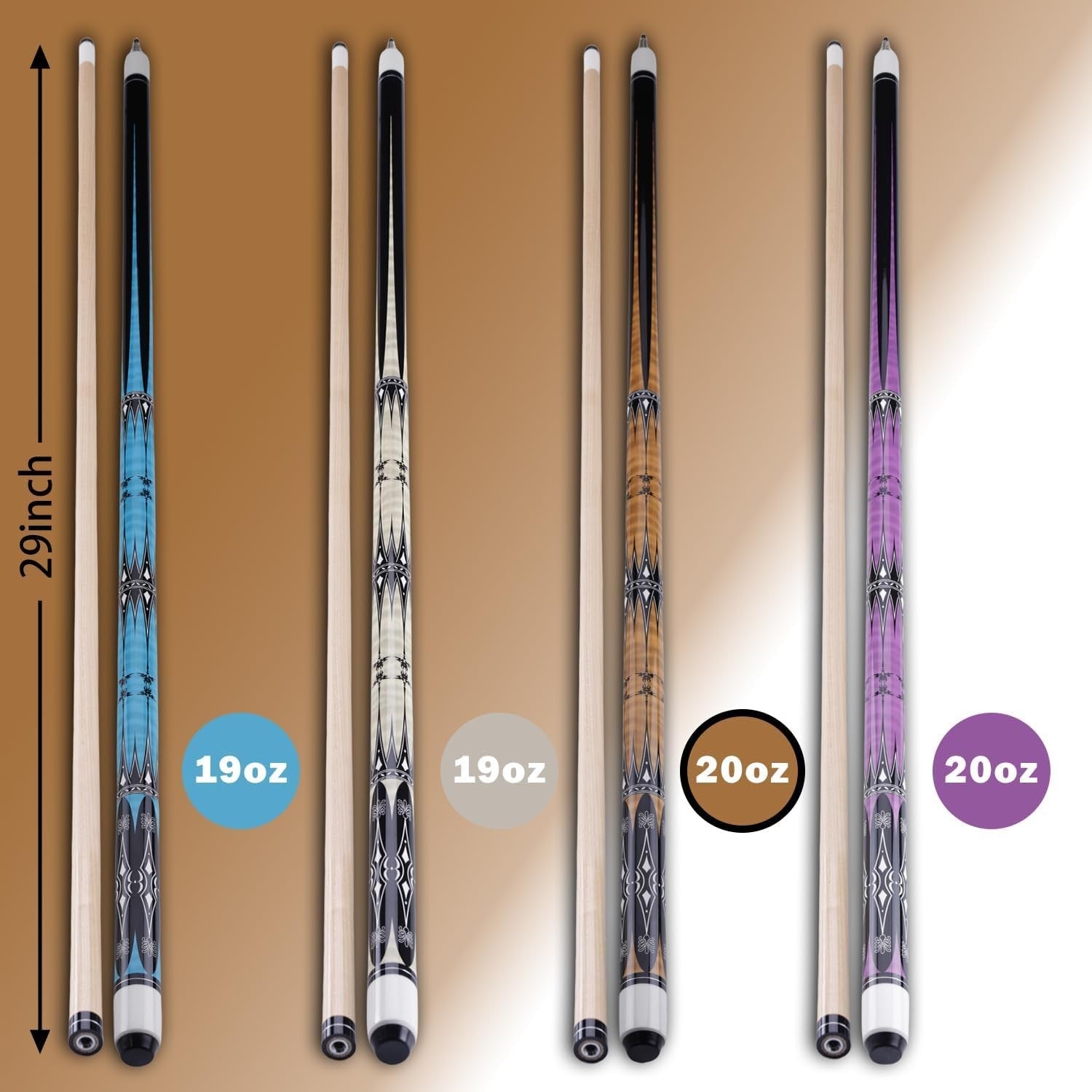 58 Inch 2 Piece Maple Pool Cue 13mm Tip 19oz 20oz Billiard Stick