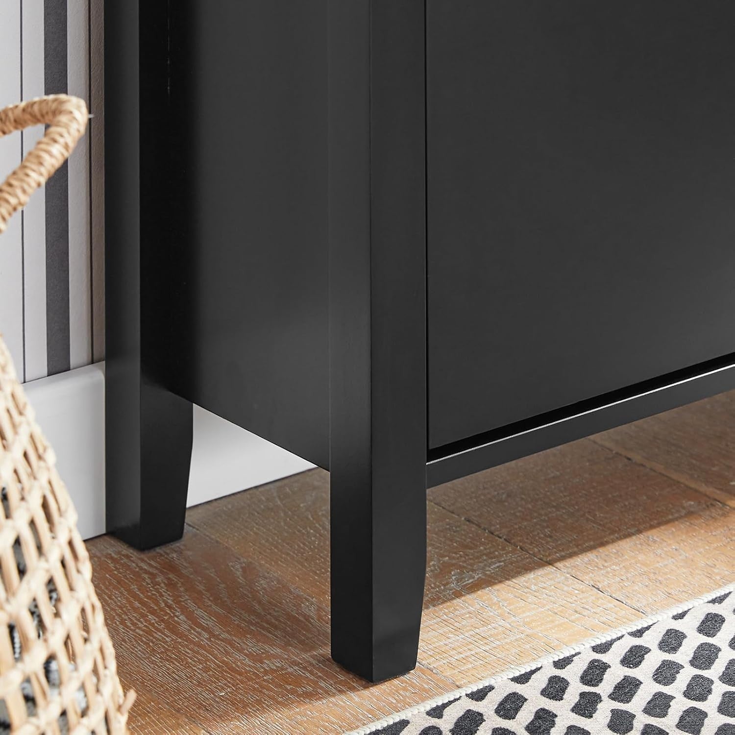 Slim Black Shoe Cabinet with Drawer & Drop Doors, Narrow Storage Unit 80x25x108c