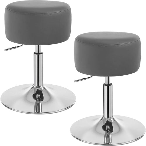 Set of 2 Grey Faux Leather Swivel Bar Stools Height Adjustable Counter Seats