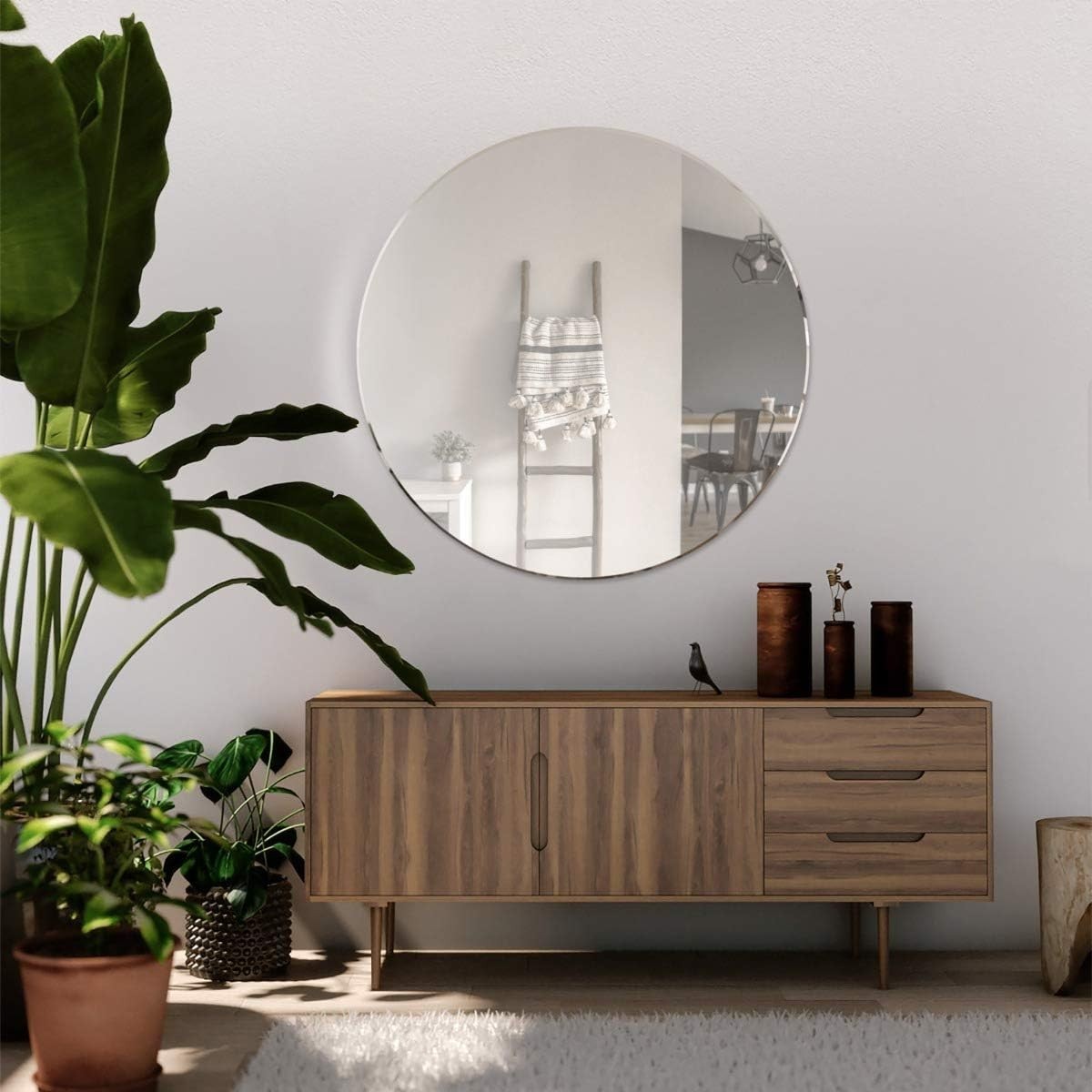 80cm Round Wall Mirror Frameless Bevelled Glass Large Modern Decor