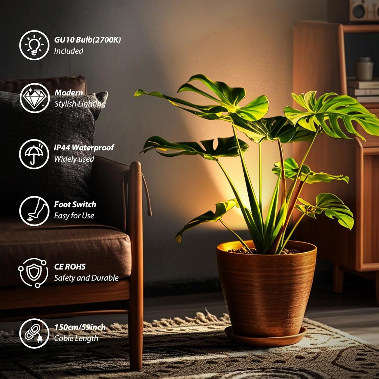 LED Uplight Floor Lamp Set of 2 IP44 2700K Warm White GU10 Indoor