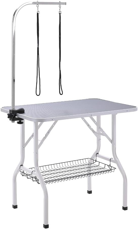 Dog Grooming Table Foldable Adjustable Height Non Slip w Arm Noose Tray
