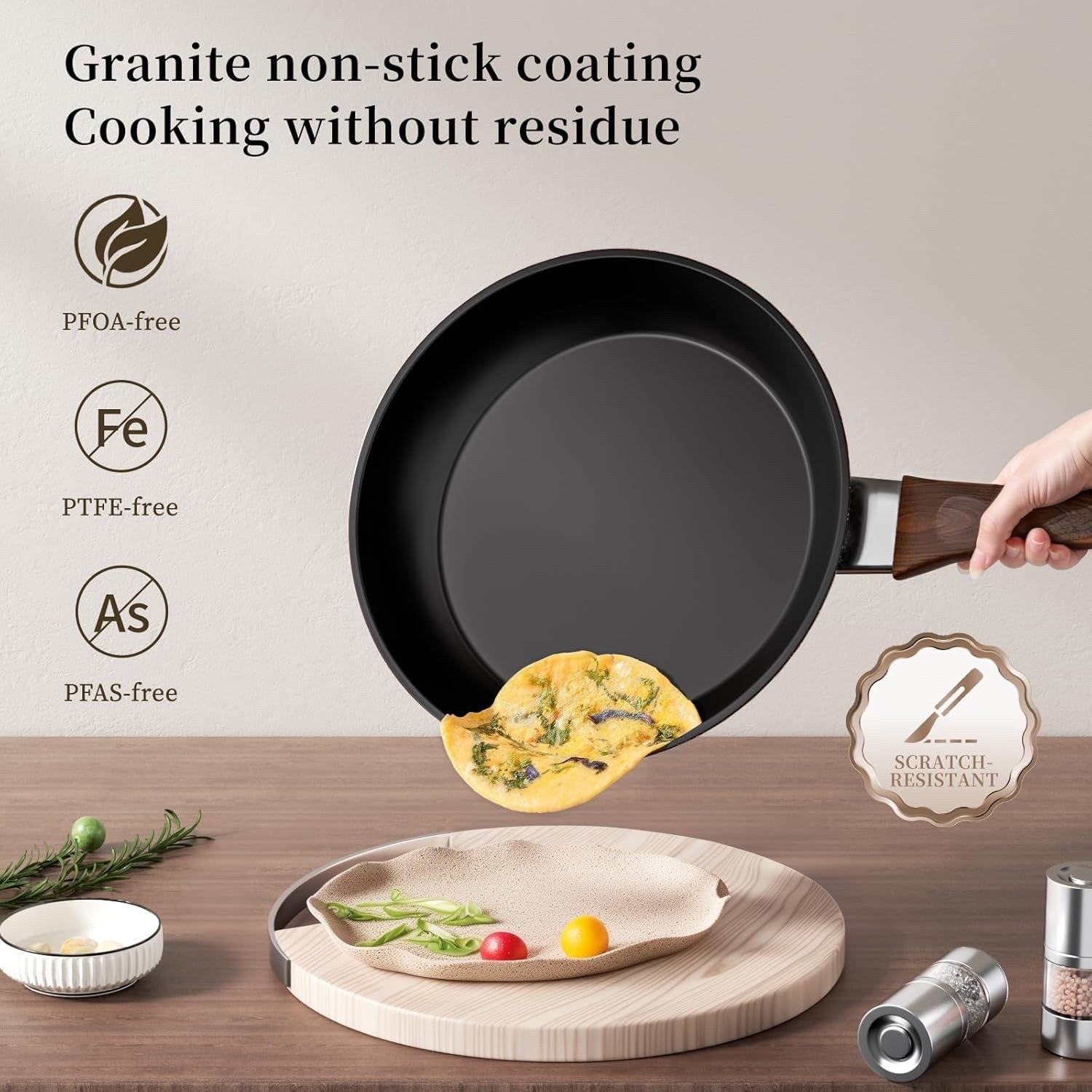 24cm Black Non Stick Frying Pan Induction Ready Granite Coating PFOA-Free