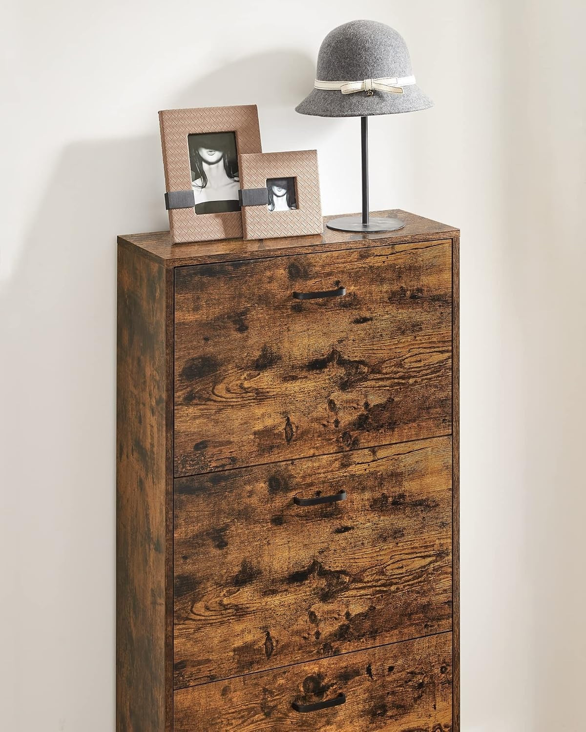 3-Tier 3-Flip-Door Shoe Cabinet, Slim Storage Rack 60x24x120 cm Rustic Brown