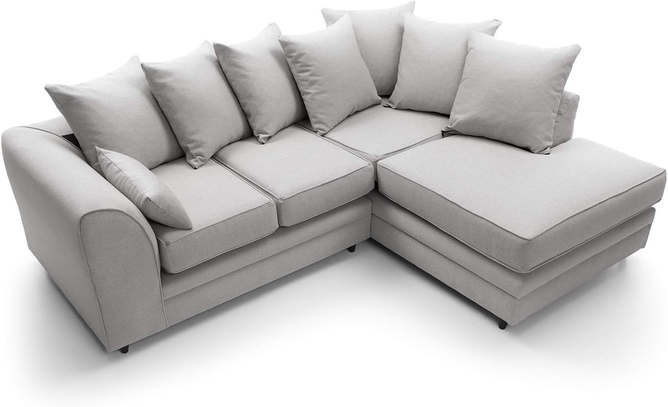 Light Grey L Shape Corner Sofa 3 Seater Brushed Cotton Cushions Durable