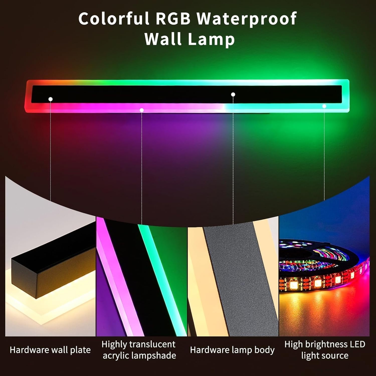 RGB Outdoor Vertical Wall Lights 2Pack 100CM LED Color Changing Dimmable