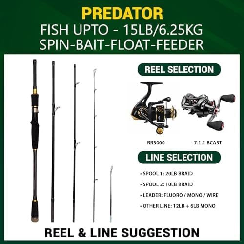 Travel Spin & Baitcast Fishing Rod 4-Section 2 Tips Compact Carbon Rod