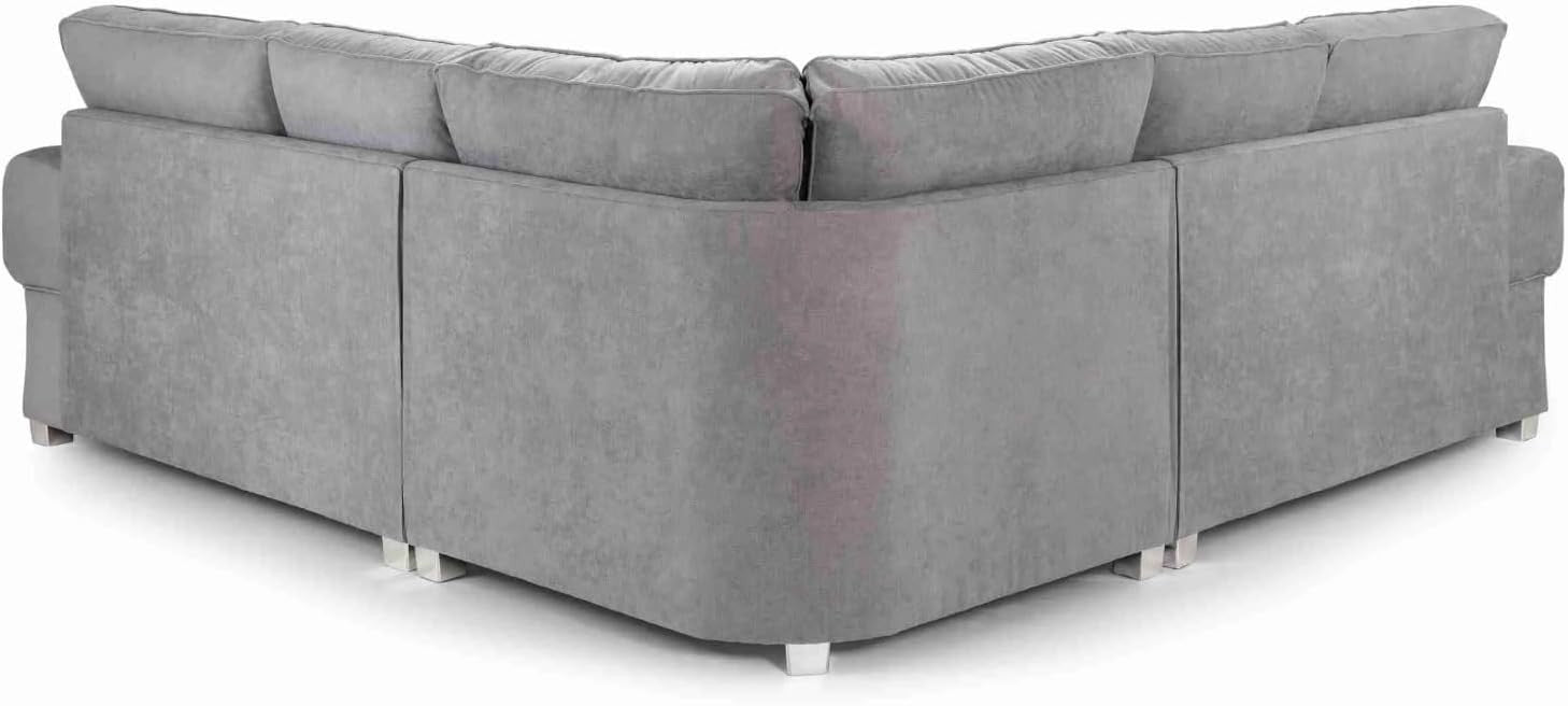 Grey L-Shape 5 Seater Chesterfield Sofa – Soft Chenille Sectional Couch